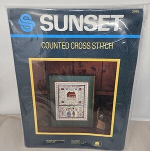 Vintage 1983 Counted Cross Stitch Kit Sunset Home Sweet Home Hobby Artwork